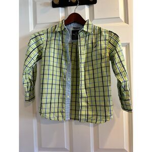 Nautica Boys Plaid Shirt Size L 7 • Green/Blue •Cotton blend NWOT